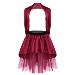 inhzoy Disfraz de Circo Ringmaster para Mujer Cosplay Traje de Bruja Vestido Tutú de Satinado con Bufanda Disfraces para Halloween Carnaval Vino Rojo X-Small
