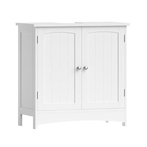 VASAGLE Aramrio de Lavabo, Armario debajo de Lavabo, Mueble de Baño, con 2 Puertas, Estante Ajustable, Amplio Espacio de Almacenamiento, Estilo Moderno, 30 x 60 x 60 cm, Blanco BBC01WT