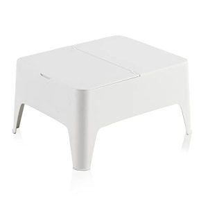 SP Berner – Mesa Auxiliar Alaska – Ligera, Apilable y Resistente – Uso Exterior – Con Cajón de Almacenaje – Fabricada en España con Plástico Reciclado – 58 x 48 x 30 cm – Blanca