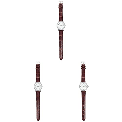 Gatuida 3piezas Reloj De Pulsera para Mujer Reloj De Cuarzo Diseño Minimalista Accesorio Decorativo para Ocasiones Cotidianas y Especiales Correa De Marrón y Esfera Blanca