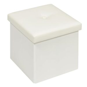 Bonlife Baúl Polipiel Cajas de Almacenaje Mesas Plegables Pequeñas Apoya Pies Oficina Banquetas para Dormitorio Sofas de Salon Blanco 30x30x30cm