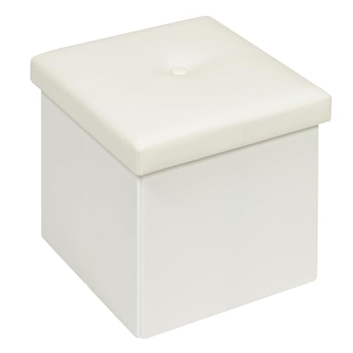 Bonlife Baúl Polipiel Cajas de Almacenaje Mesas Plegables Pequeñas Apoya Pies Oficina Banquetas para Dormitorio Sofas de Salon Blanco 30x30x30cm