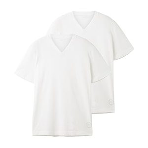 TOM TAILOR Pack de Dos Camisetas de Algodón Con Cuello de Pico Pack de dos camisetas de algodón con cuello de pico, Hombre, Blanco (20000-blanco), L