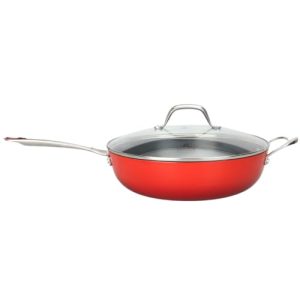 LAGUIOLE, Sartén ligera de hierro fundido 32 cm roja – Excelente retención del calor, antiadherente duradera, mango frío, todas las fuentes de calor, ideal para una cocina saludable, 5,5 L, roja