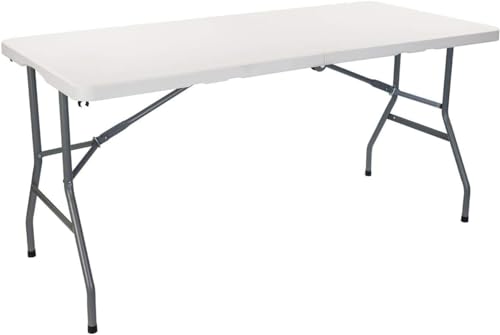 Garden House Garage 91 GH91 Mesa Catering Plegable Rectangular Blanca, 150 cm, Multiusos: Camping, Eventos Exteriores o Interiores, Resina y Patas Acero, 2-4 Personas y Carga de 150kg (183864)