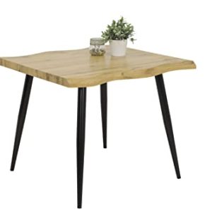 Hela Gabi Mesa de Comedor con Efecto de Borde Natural, Cuadrada, Madera procesada y Tablero Tipo Panel de Abeja, Acabado en Roble Salvaje, Estructura de Tubo Redondo Negro, 90 x 90 cm