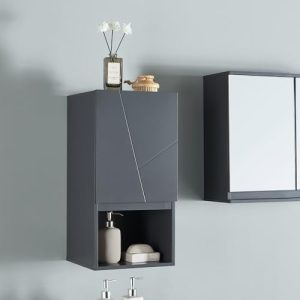 [en.casa] Mueble Baño Overath Armario Baño de Pared con Puerta y Compartimiento Abierto Mueble Auxiliar Cocina Vestidor MDF 60 x 30 x 30 cm – Gris