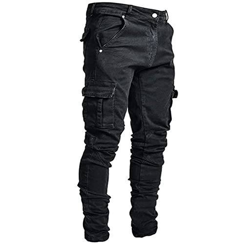 Genérico 2025 Pantalones Vaqueros para Hombre Bolsillos Laterales EláSticos Pantalones con Cintura De Ocio Ajustados
