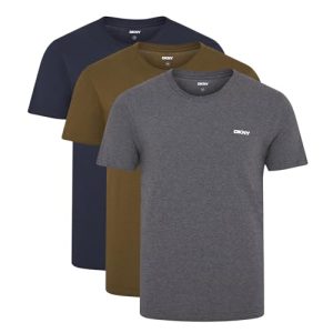 DKNY Hombres Camiseta de Cuello Redondo Verde Oliva/Gris Oscuro/Azul Marino Paquete de 3 Grande