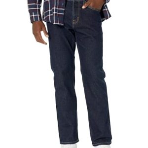 Amazon Essentials Pantalón Vaquero Elástico de Ajuste Recto – Colores interrumpidos Hombre, Lavado Suave, 46W / 34L