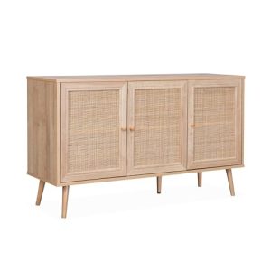 Aparador de almacenaje en acanalado 120 x 39 x 70 cm – Bohemia – 2 niveles – 3 puertas – patas escandinavas