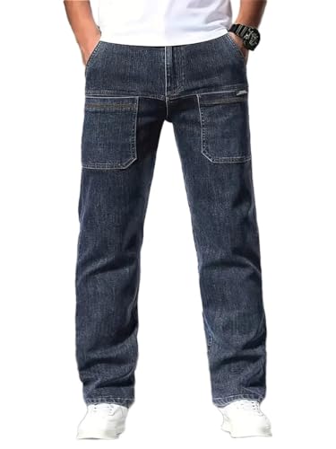 Oanviso Jeans de Ajuste Relajado de Hombre Pantalones Vaqueros Holgados Denim Jeans Vintage Hip Hop Slim Fit Pantalone Casuales Elasticos Pantalón Jeans Largo B Azul Oscuro XL