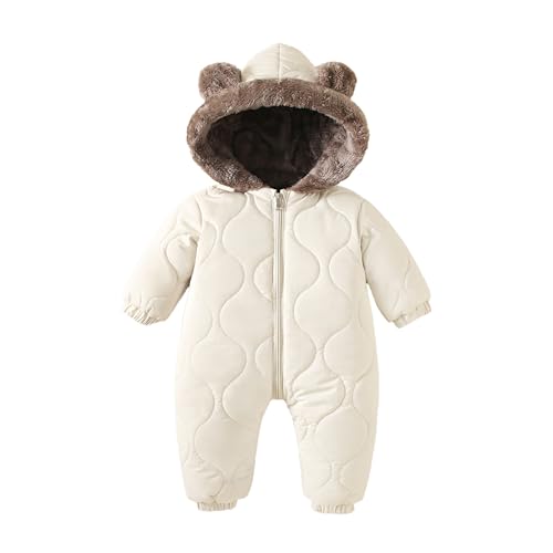 Yanmucy Traje de nieve para bebé, forro polar grueso, abrigo cálido para bebé, mono de invierno para cochecito de bebé, para niñas y niños, de 0 a 24 meses, blanco, 12-18 Months