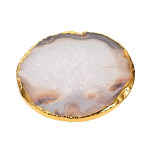 VINTORKY Posavasos de ágata natural con borde dorado absorbente para el hogar, la oficina y el bar 3.54 x 3.35 pulgadas
