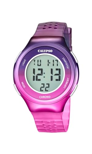 CALYPSO Reloj Digital Hombre y Mujer - Unisex de Caucho Morado - Cristal de Alta Resistencia Fecha y Calendario, Cronógrafo, Doble Horario, Luz, Alarma, 12 y 24 Horas K5841/6 - Color Splash