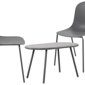 CLP Juego de 2 plazas Veldin I Juego de jardín 2X Silla apilable y 1x Mesa I Resistente a la Intemperie y a los Rayos UV, Color:Gris Oscuro