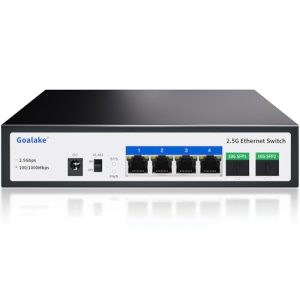 Goalake – Interruptor de Escritorio Multi-Gigabit de 6 Puertos 2,5 G no gestionado, 4 Puertos Base-T 2,5 G, 2 SFP 10 G, Control de Flujo 802.3X, conmutador de Red 2,5 Gbe Ideal para oficinas pequeñas