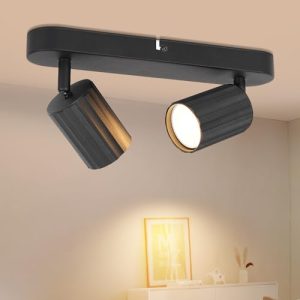 Dehobo Lampara Techo Negro Giratorios,Lámpara de Techo 2 Focos Base GU10,Rayas Modernas Focos LED Interior Techo, Plafón Foco de Techo Para Pasillos Comedores Dormitorios, Sin Bombilla