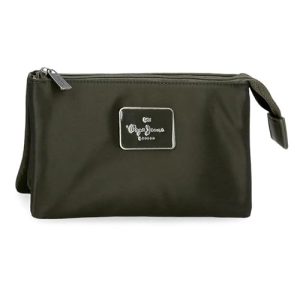 Pepe Jeans Christine Neceser Tres Compartimentos Verde 17,5×9,5×2 cms Poliéster con Detalles en Piel Sintética by Joumma Bags