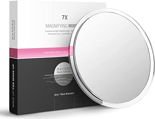 Mavoro Espejo Aumentador 15 cm con 3 ventosas Fuertes | Aumento 7X | Espejo de Maquillaje y cosméticos de Viaje portátil (7X)