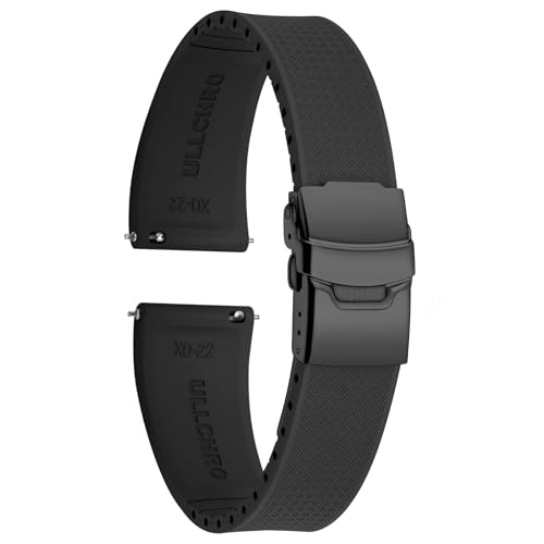 ULLCHRO Correa Reloj 20mm 22mm Silicona de Caucho FKM, Correa de Reloj Inteligente Suave, Repuesto para Hombre con Liberación Rápida, Correas para Relojes (20mm, Negro)