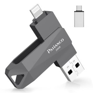 Pendrve para iPhone 256GB,[MFi Certificado] Patianco Memoria Externa USB C para iPad 3 en1 Flash Drive Externa Storage Ptotostick Lightning para OTG Android Smartphone Tablet Mac PC iOS(Nergo)