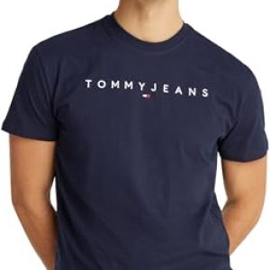 Tommy Jeans Camiseta de Manga Corta Hombre Linear Logo de algodón, Azul (Dark Night Navy), 4XL