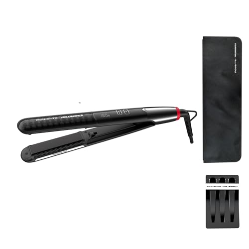 Rowenta x Karl Lagerfeld K/pro Stylist SF467L - Plancha pelo con revestimiento cerámico, 8 temperaturas, alisado y rizos, sistema de bloqueo, peine integrado, incluye neceser y clips para el pelo
