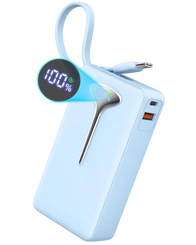 Bateria Externa Carga Rapida, Power Bank 10000mAh 22.5W Bateria Portatil con Cables Integrados, Bateria Externa, Cargador Portatil con LED, Powerbank para iPhone/Samsung/Tablet etc