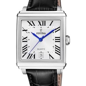 Festina Reloj Hombre Analógico de Cuero Negro – Movimiento de Cuarzo – Calendario – Cristal Mineral de Alta Resistencia – Resistente al Agua 5 ATM Elegante F20681/1 On The Square