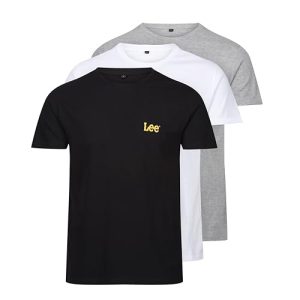 Lee Hombres Camiseta de Cuello Redondo Negro/Gris/Blanco Paquete de 3 Grande