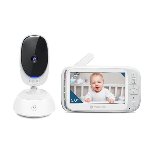 Motorola Nursery VM75 Camara Vigilancia Bebe - Vigilabebes con Unidad de Padres de 5 Pulgadas - Cámara de Bebé con Visión Nocturna, Zoom Digital, Comunicación Bidireccional y Canciones de Cuna