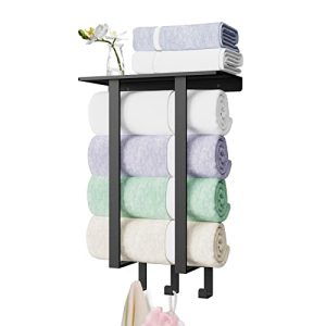 Toalleros de Baño Pared BETHOM Negro Mate 50 CM Colgador de Toallas para el Baño con Balda y 3 Ganchos Acero Inoxidable Soporte Toallas Baño para baños,cocinas y Salas de Estar