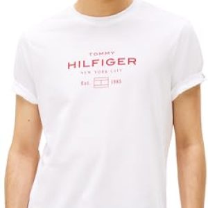 Tommy Hilfiger Camiseta de Manga Corta Hombre Stack Graphic tee con Cuello Redondo, Blanco (White), XL