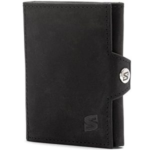 SERASAR | Cartera de Cuero Genuino para Hombre [Genius] | Protegido por RFID | Negro | 12 Ranuras para Tarjetas | Caja de Regalo Incluida | Billetera de Cuero para Varón | Monedero de Marido