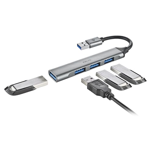 NGS IHUB4 Micro – Hub de 4 Puertos USB (1x 3.2 Gen1, 3X 2.0), Alta Velocidad 5 Gbps, Compatible con PC y Mac, Plug&Play, Diseño Compacto, Cable de 100 mm
