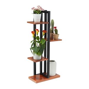 Relaxdays Estantería Metálica Plantas, Escalera Macetas 4 Baldas Interior, Efecto Madera, 93×42,5×22,5 cm, Marrón Oscuro