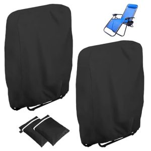 Omtofo 2 Piezas Funda para Silla Plegable para Exteriores, 110 x 71 cm Fundas de Plegable para Tumbona de Tela Oxford Impermeable Antipolvo Anti-UV con Bolsa de Almacenamiento (Negro)