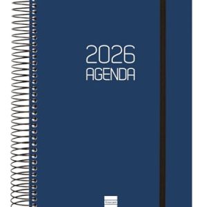 Finocam – Agenda Espiral 2026 1 día por página | Enero – Diciembre 12 meses | Agenda anual 2026 con elástico | Cubierta de polipropileno espiral mate – Azul – Italiano, diaria
