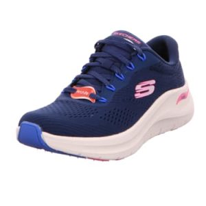 Skechers Arch Fit 2.0 Big League – Tenis para Mujer, Malla Azul Marino, Ribete Rosa Intenso y Azul, 40 EU