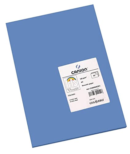 Canson Iris Vivaldi, Papel de dibujo de color, Suave, 185gsm, Hoja, A3-29,7x42cm, Azure Azul