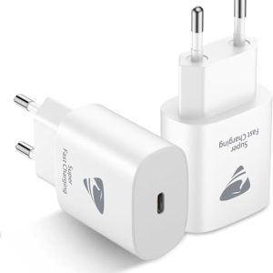 Aioneus Cargador USB C 25W 2Pack, Cargador iPhone Carga Rapida PD 3.0 Adaptador Tipo C Cabezal, Movil Enchufe USBC para iPhone 16 Pro Max/15/14/13/12/11, Samsung, iPad