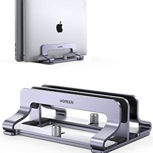 UGREEN Soporte Vertical para Portátil Ajustable con 2 Ranuras, Elevador Laptop Stand de Mesa Compatible con MacBook Pro/Air, Matebook, HP, iPad, Tableta y Otro Gris