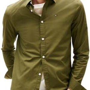 Tommy Jeans TJM Original Stretch Shirt Dm0dm04405 Camisa L/S, Verde (Verde Oscuro), XL Hombre, Verde (Vert Foncé), XL
