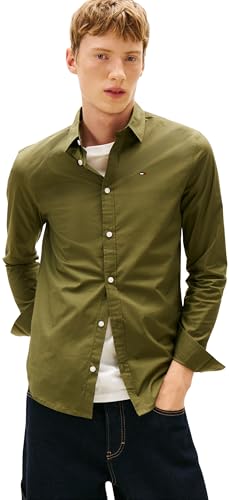 Tommy Jeans TJM Original Stretch Shirt Dm0dm04405 Camisa L/S, Verde (Verde Oscuro), XL Hombre, Verde (Vert Foncé), XL