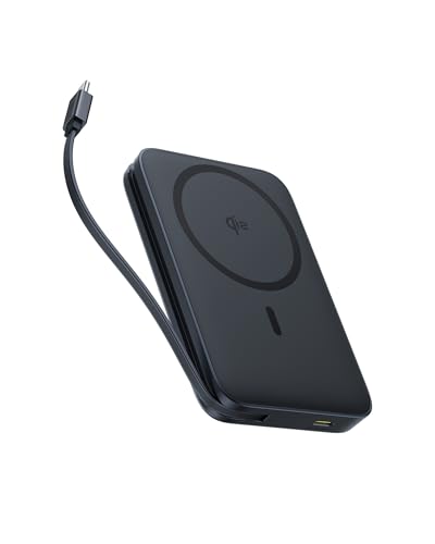 Baseus Picogo Qi2 Magsafe Power Bank, 15W Magnetic Powerbank 10000mAh, 27W Bateria Externa Magnetica con Cable USB-C Incorporado, Wireless Power Bank Carga Rapida para iPhone 16/15/14/13/12, Negro