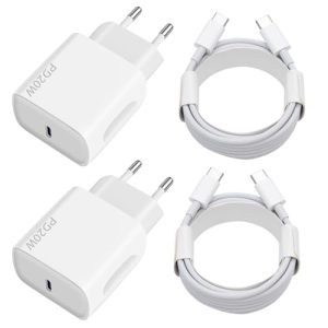 Cargador USB C 20 W,2PCS Cargador Tipo C con 2x2M Cable USB C Carga Rapida para iPhone 17 16 15 Samsung Galaxy iPad Huawei, USBC Enchufe arregador Rapido Cabezal Adaptador Cargado Corriente Charger