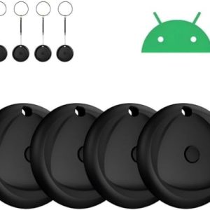 Air Tag Android Smart Localizador Tracker, Compatible con Google Find Hub (Sólo Android), IP68 Impermeable, 80dB, Autonomía de 365 días, para Llaves/Carteras/Maletas, Pack de 4, Negro