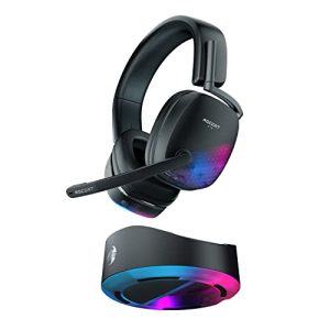 Roccat Syn Max Air – Auriculares de juego RGB inalámbricos con sonido 3D y base de carga