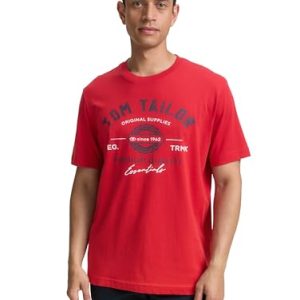 TOM TAILOR Camiseta para Hombre con Logotipo Estampado de algodón, 12830 – Samba Red, XL